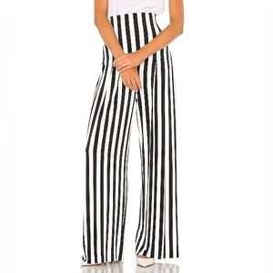Norma Kamali Black & White High Waist Pleat Pant in Stripe Size XS